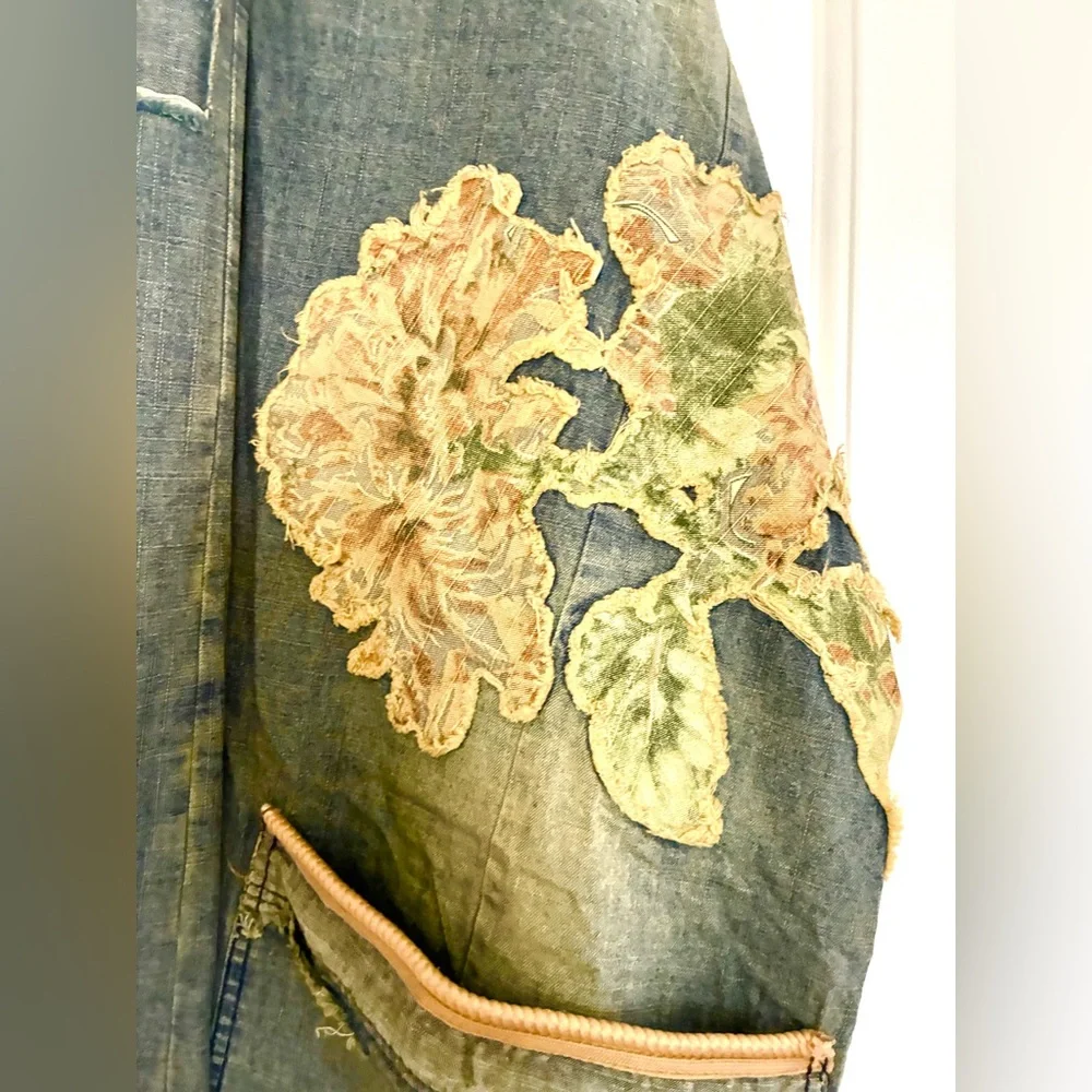 Jaded Gypsy Appliqué & Embroidered Denim Duster Coat - Floral Appliqué - Picture 4 of 6